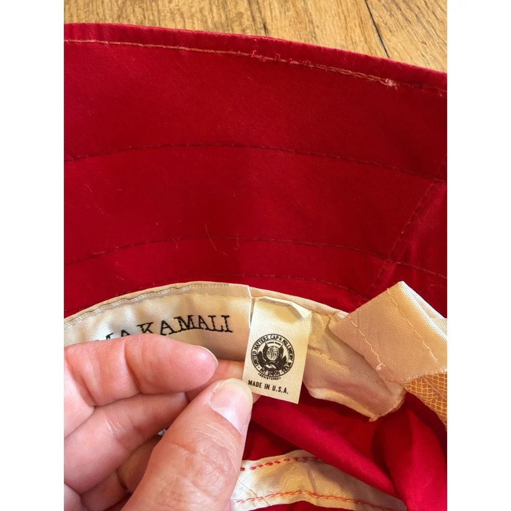 Norma Kamali for Stetson Vintage Red Cotton Bucket Sun Hat Made in USA